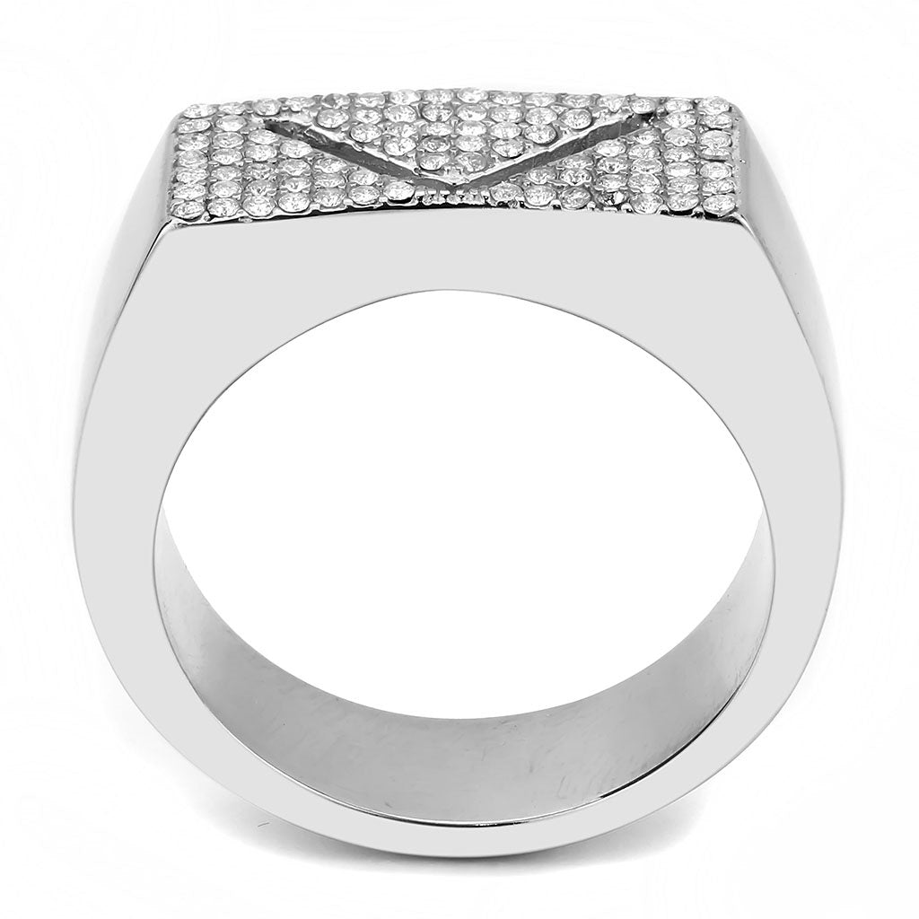 CJ303 Wholesale Men's Stainless Steel AAA Grade CZ Clear Chevron Ring