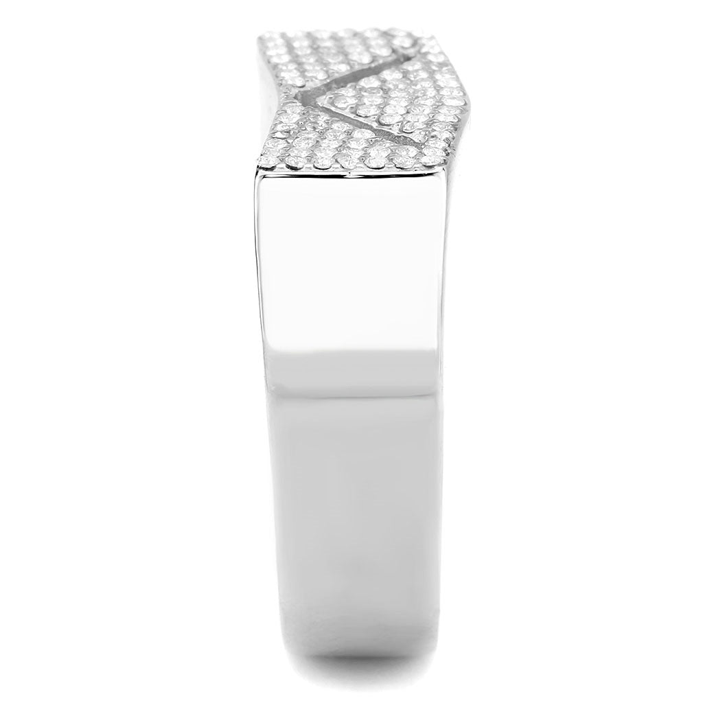CJ303 Wholesale Men's Stainless Steel AAA Grade CZ Clear Chevron Ring