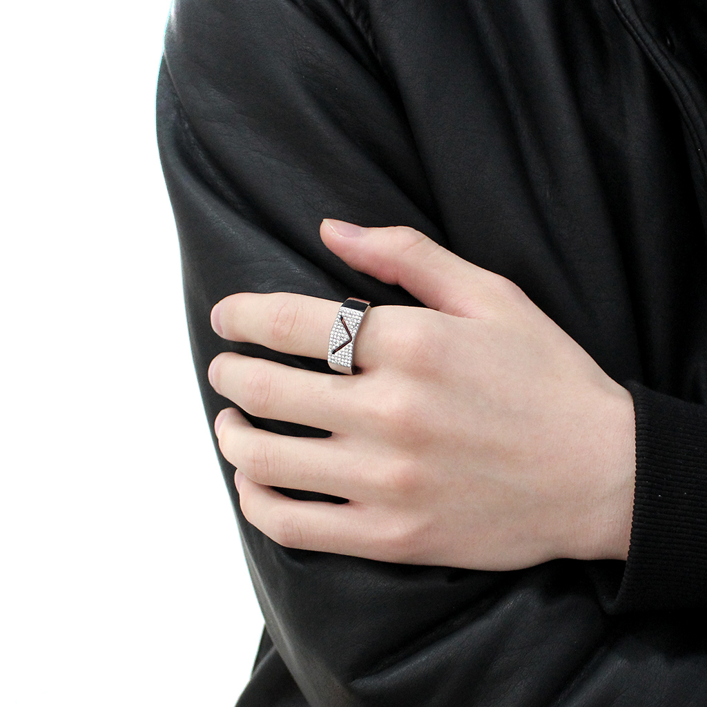 CJ303 Wholesale Men's Stainless Steel AAA Grade CZ Clear Chevron Ring