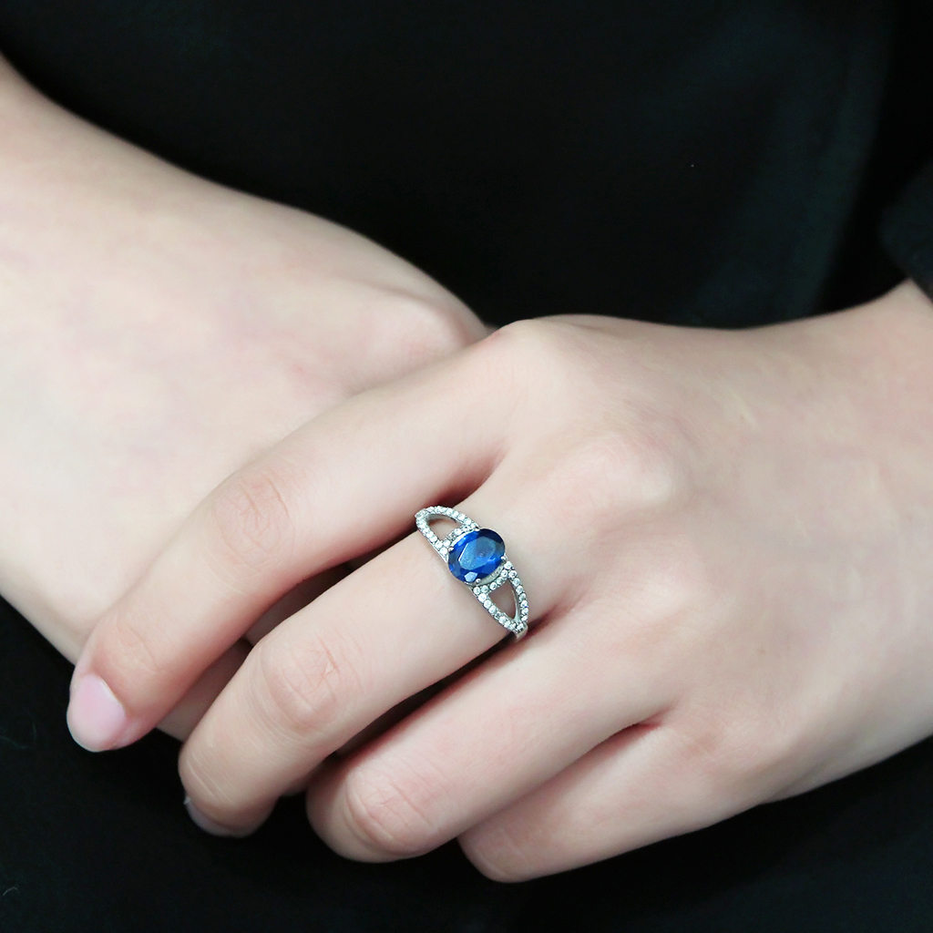 CJ306 Wholesale Women's Stainless Steel London Blue Spinel Minimal Engagement Ring