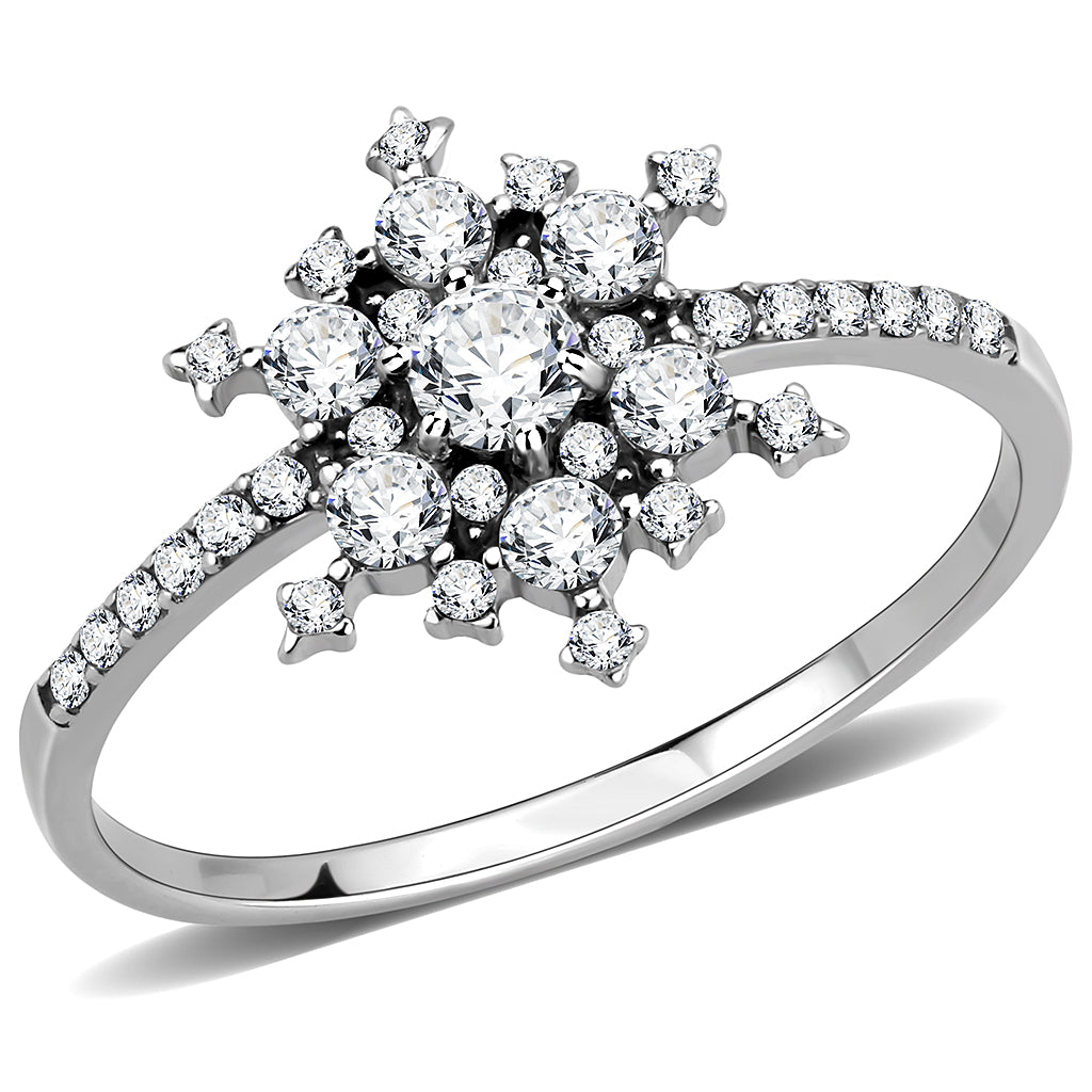 CJ317 Wholesale Women&#39;s Stainless Steel AAA Grade CZ Clear Minimal Snowflake Ring