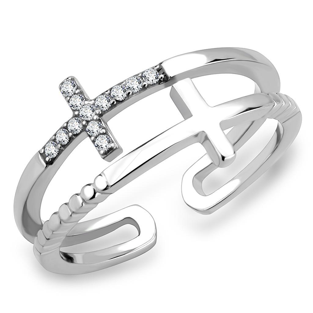 CJ319 Wholesale Women's Stainless Steel Clear AAA Grade CZ Double Cross Ring