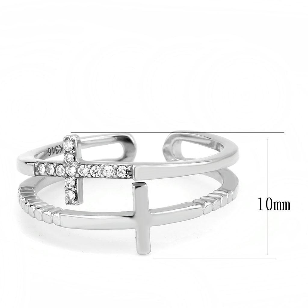CJ319 Wholesale Women's Stainless Steel Clear AAA Grade CZ Double Cross Ring