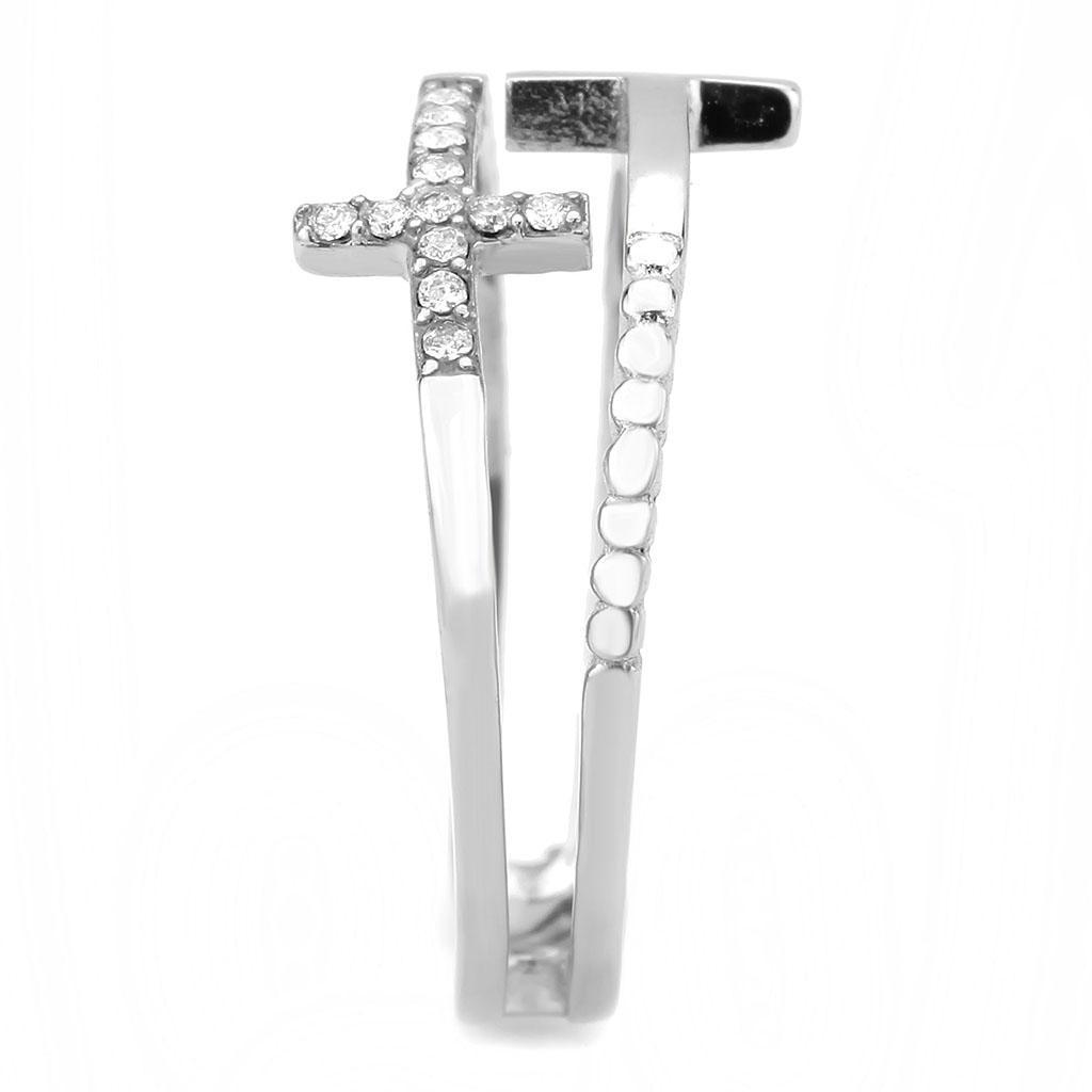 CJ319 Wholesale Women's Stainless Steel Clear AAA Grade CZ Double Cross Ring