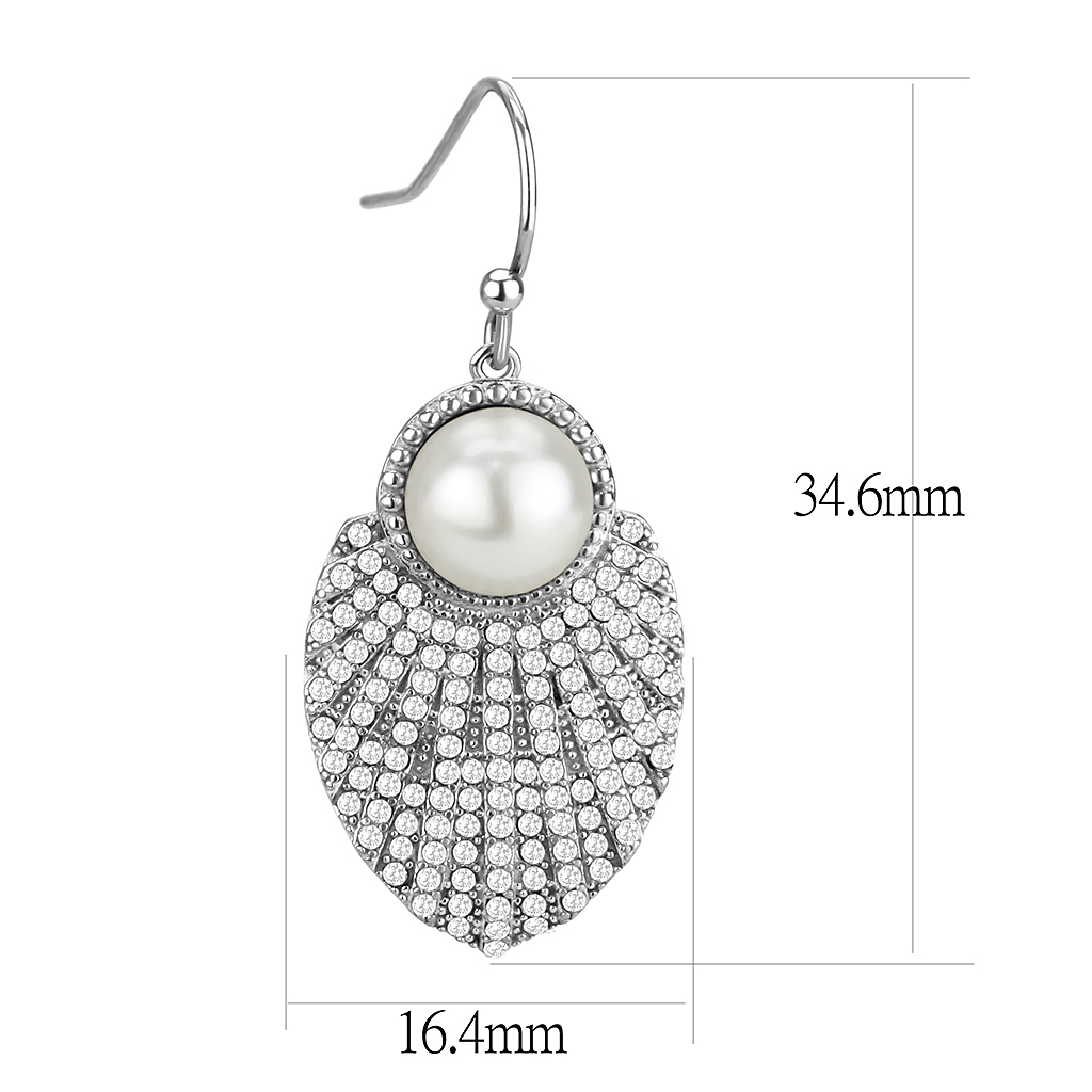 CJ330 Wholesale Women's Stainless Steel Synthetic White Pearl Earrings