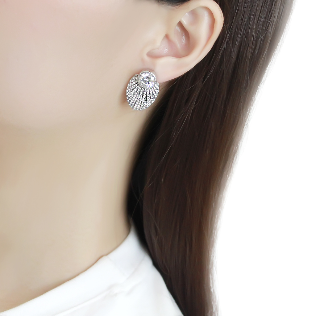 CJ331 Wholesale Women's Stainless Steel AAA Grade CZ Clear Earrings