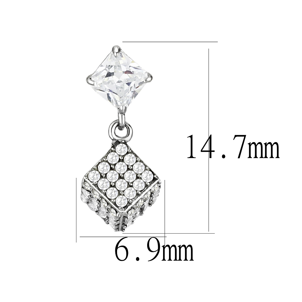 CJ332 Wholesale Women's Stainless Steel AAA Grade CZ Clear Cube Earrings