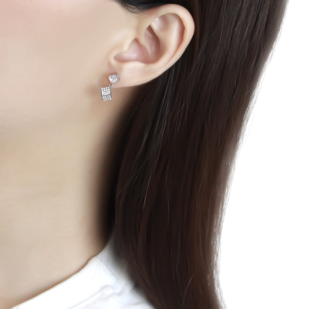CJ332 Wholesale Women&#39;s Stainless Steel AAA Grade CZ Clear Cube Earrings