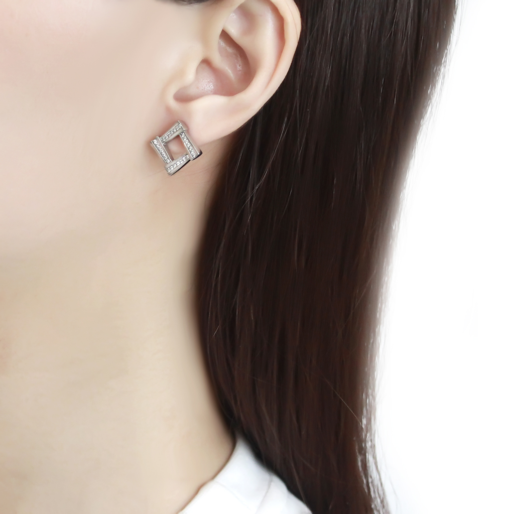 CJ333 Wholesale Women's Stainless Steel AAA Grade CZ Clear Square Stud Earrings