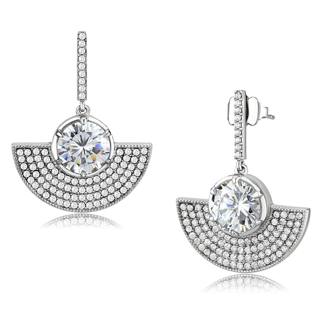 CJ334 Wholesale Women's Stainless Steel AAA Grade CZ Clear Fan Earrings
