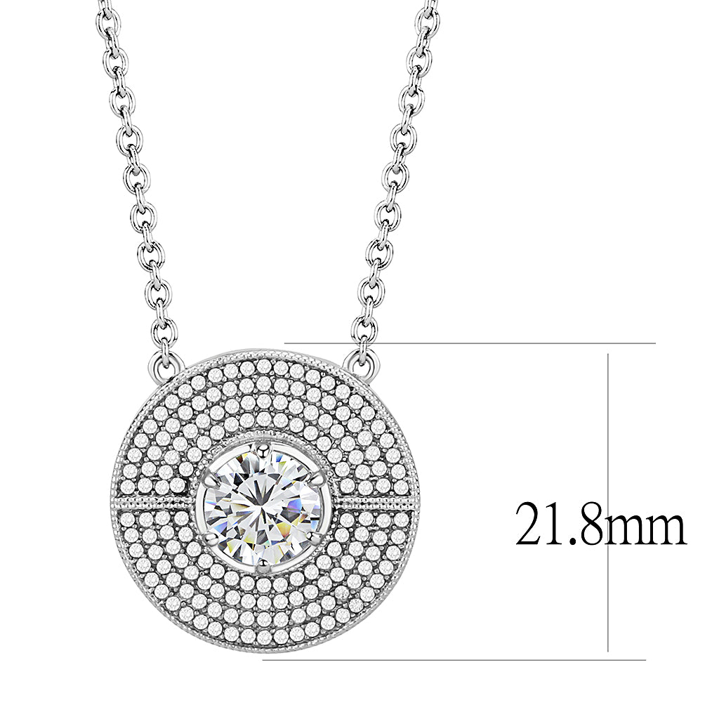 CJ335 Wholesale Women&#39;s Stainless Steel AAA Grade CZ Clear Medallion Necklace