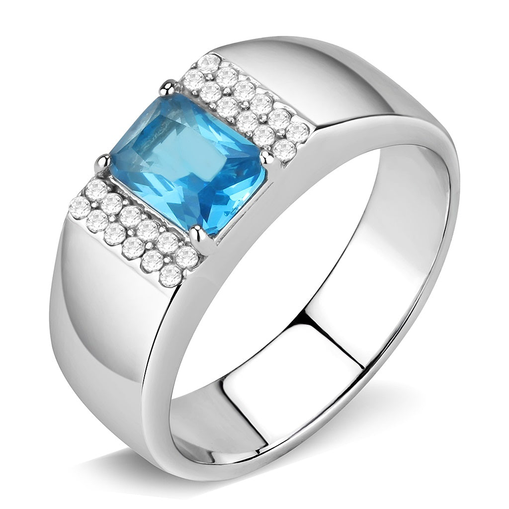 CJ344 Wholesale Men's Stainless Steel Synthetic Sea Blue Ring