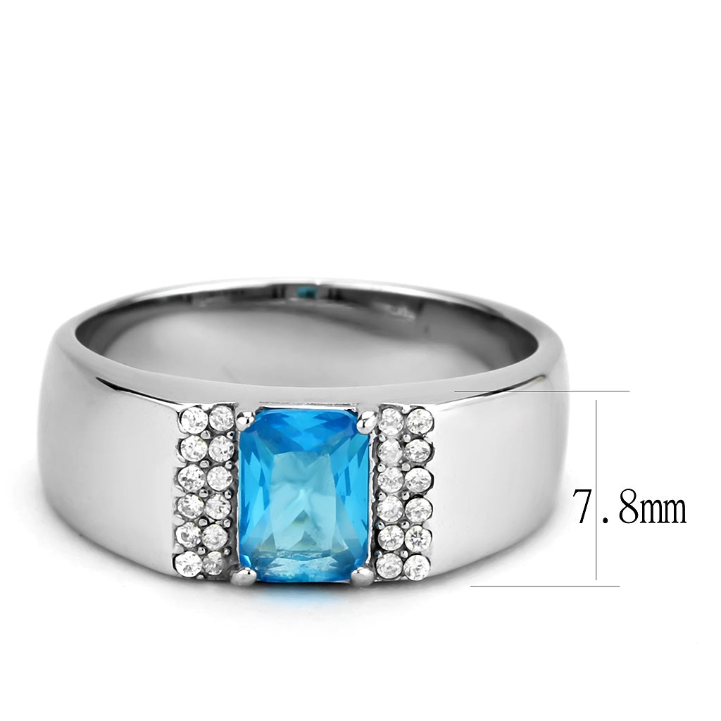 CJ344 Wholesale Men's Stainless Steel Synthetic Sea Blue Ring
