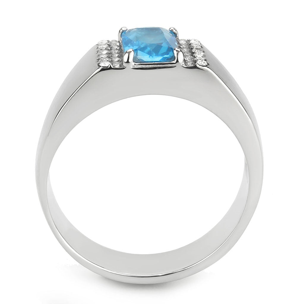 CJ344 Wholesale Men's Stainless Steel Synthetic Sea Blue Ring