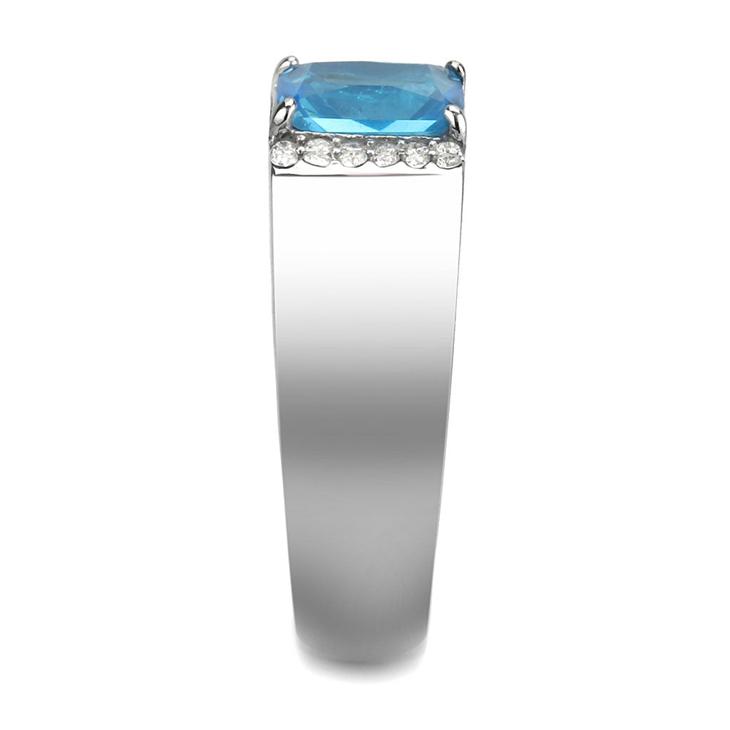 CJ344 Wholesale Men's Stainless Steel Synthetic Sea Blue Ring