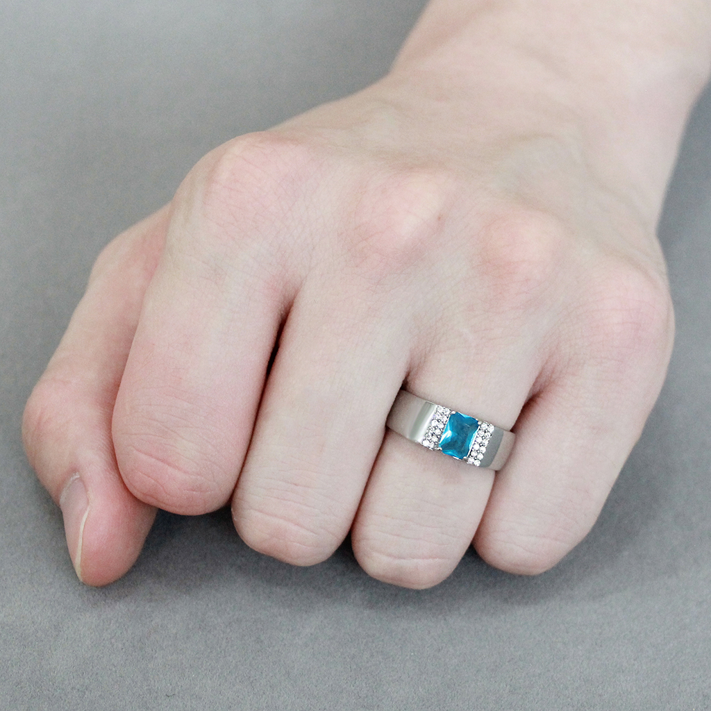 CJ344 Wholesale Men's Stainless Steel Synthetic Sea Blue Ring