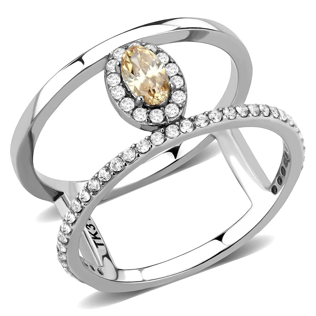 CJ352 Wholesale Women's Stainless Steel AAA Grade Cubic Zirconia Champagne Minimal Cuff Ring