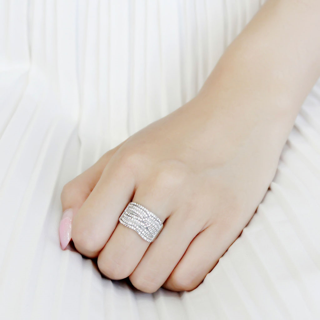 CJ362 Wholesale Women's Stainless Steel AAA Grade CZ Clear Broad Ring