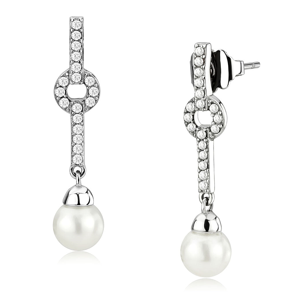 CJ370 Wholesale Women&#39;s Stainless Steel Synthetic White Pearl Drop Earrings