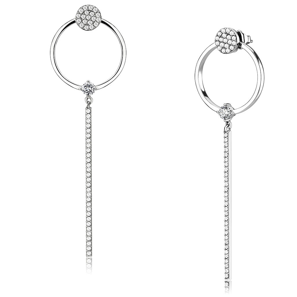 CJ371 Wholesale Women's Stainless Steel AAA Grade CZ Clear Circle Drop Earrings