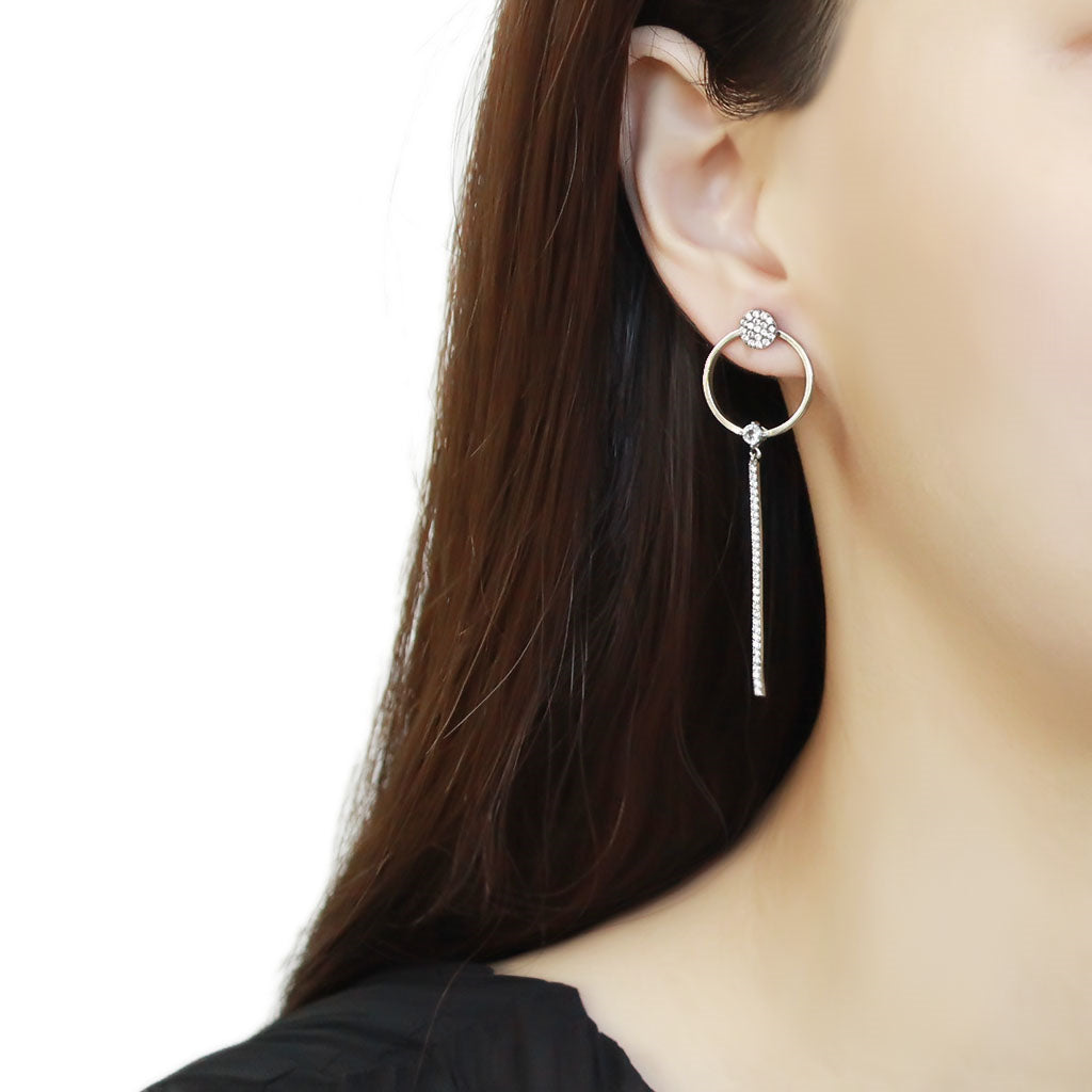 CJ371 Wholesale Women&#39;s Stainless Steel AAA Grade CZ Clear Circle Drop Earrings