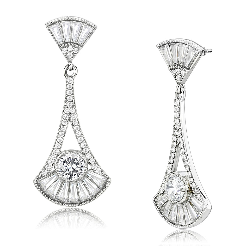 CJ373 Wholesale Women's Stainless Steel AAA Grade CZ Clear Dangle Earrings