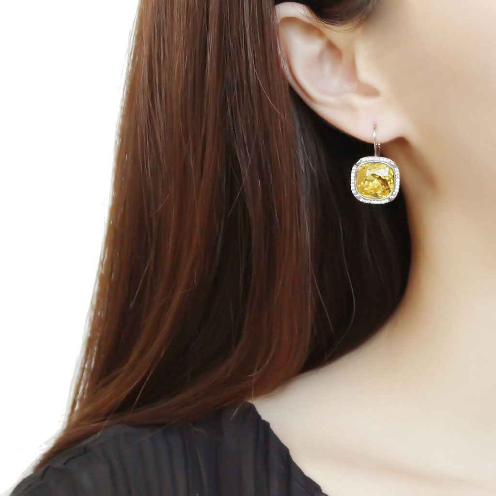 CJ379 Wholesale Women's Stainless Steel Top Grade Crystal Topaz Dangle Earrings