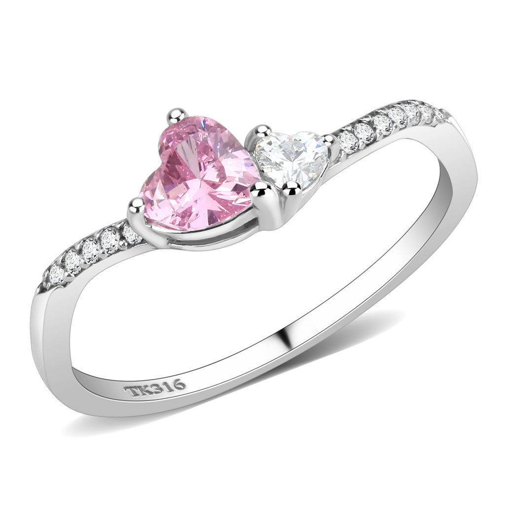 CJ384 Wholesale Women's Stainless Steel AAA Grade CZ Rose Double Heart Ring