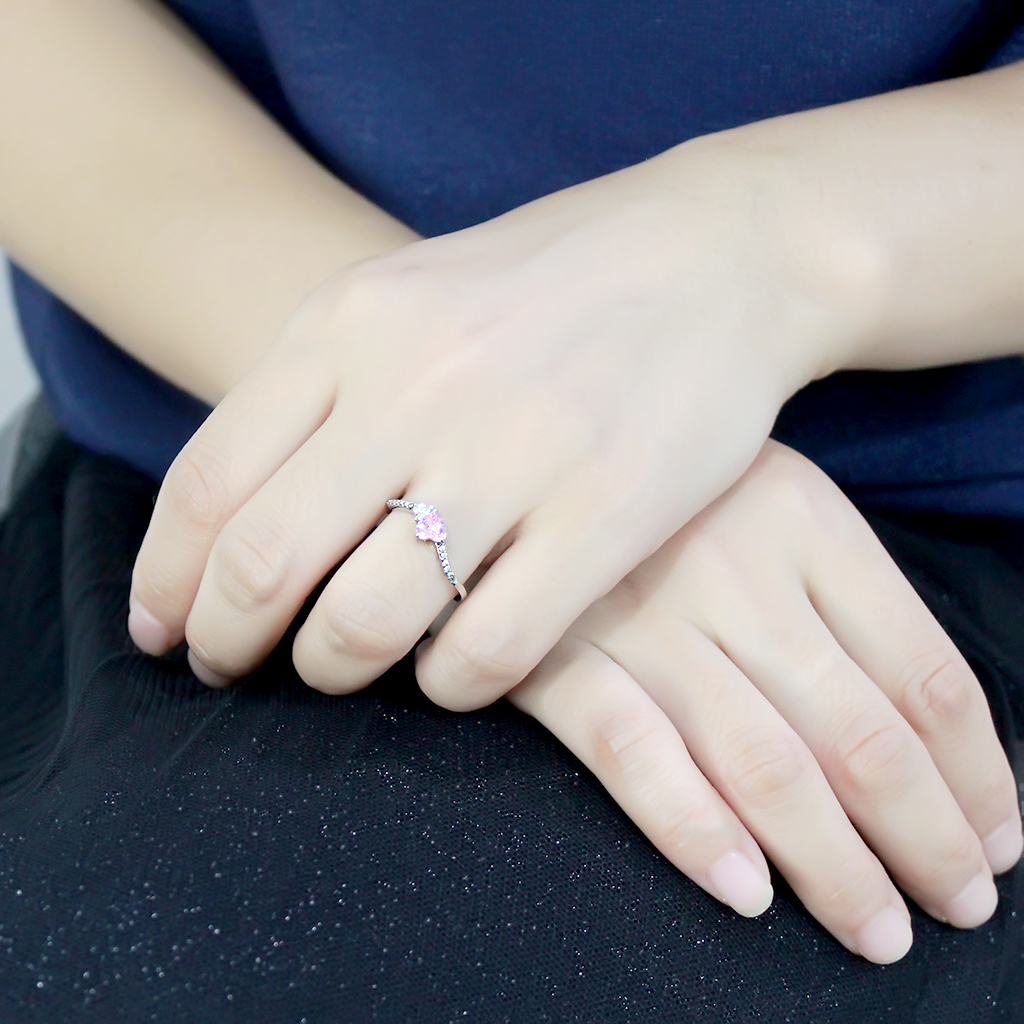 CJ384 Wholesale Women's Stainless Steel AAA Grade CZ Rose Double Heart Ring