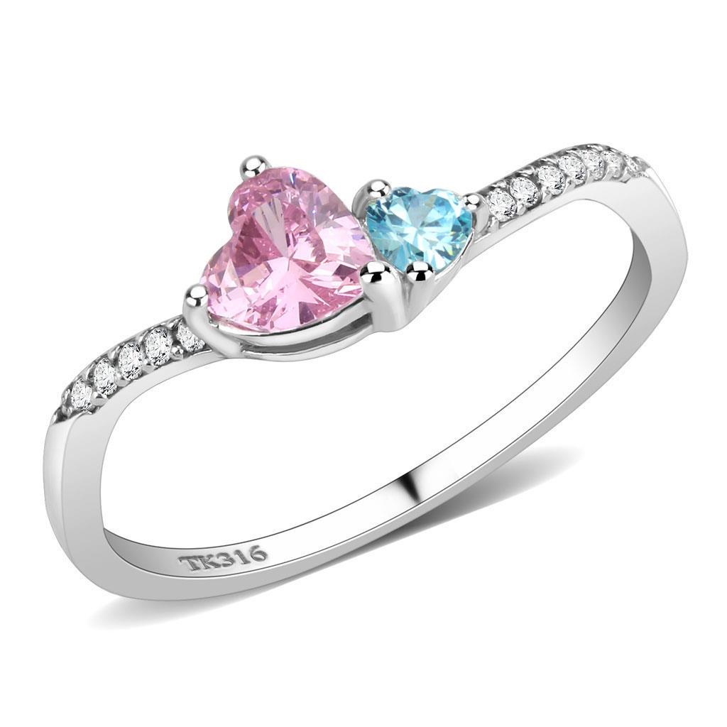 CJ384Q Wholesale Women's Stainless Steel AAA Grade CZ Multi Color Double Heart Ring