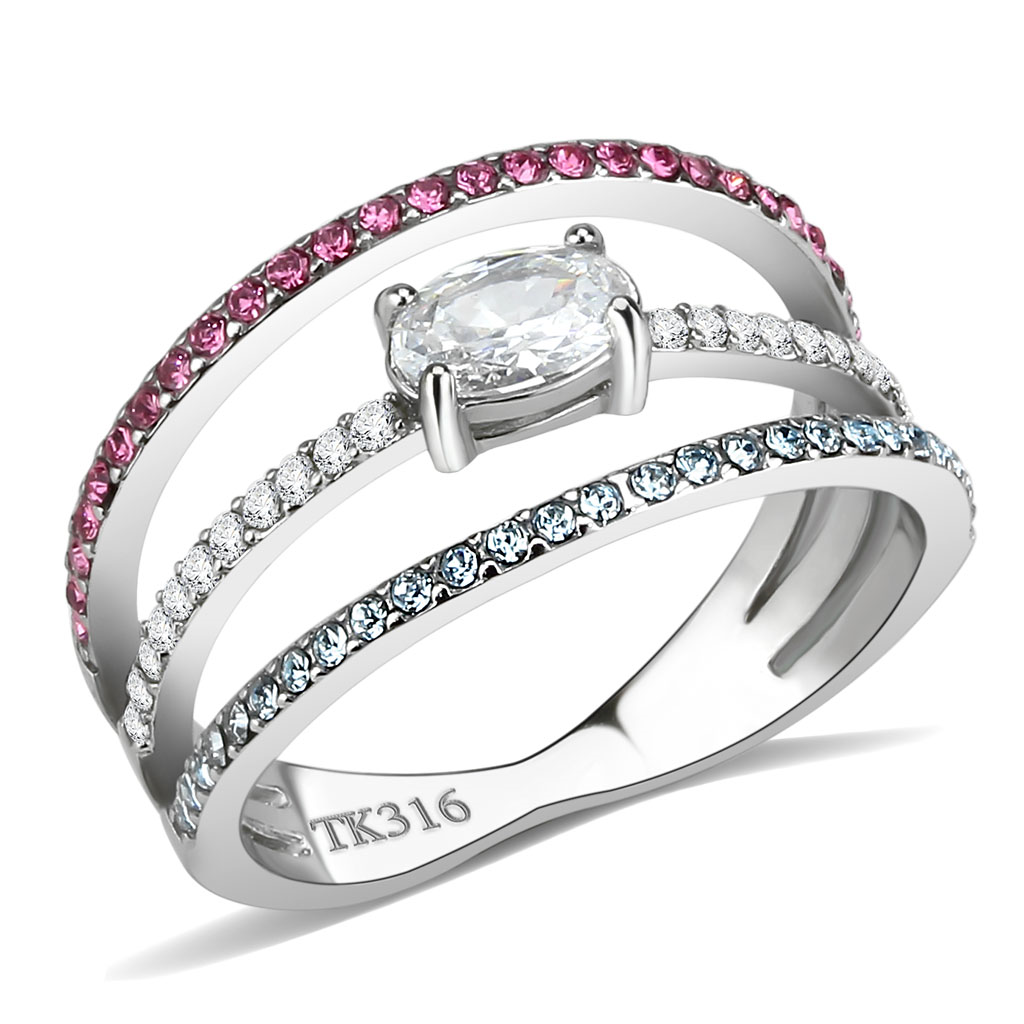 CJ386 Wholesale Women's Stainless Steel AAA Grade CZ Multi Color Pastel Ring