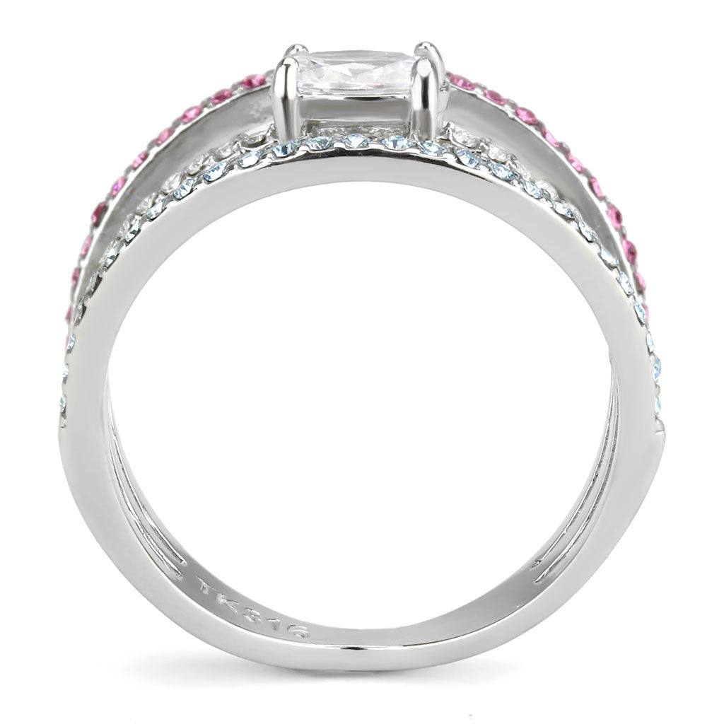 CJ386 Wholesale Women&#39;s Stainless Steel AAA Grade CZ Multi Color Pastel Ring