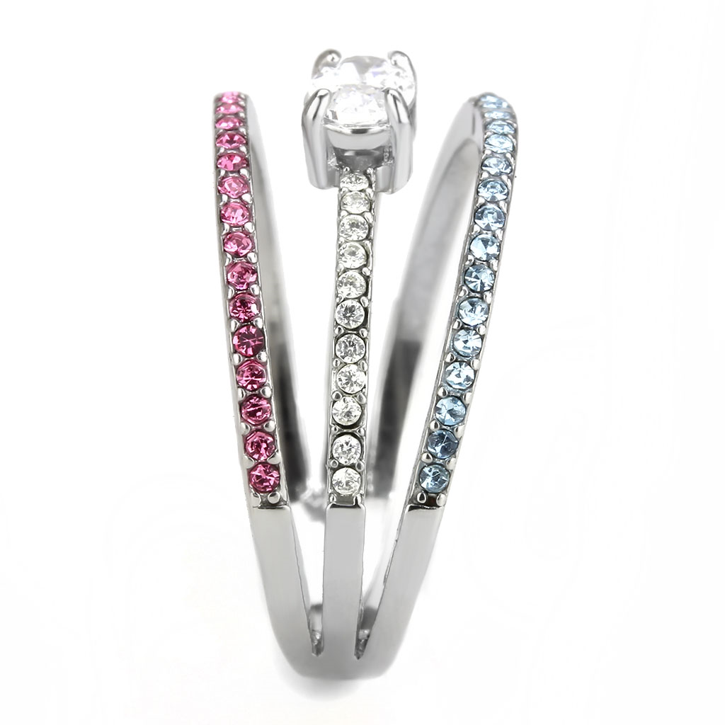 CJ386 Wholesale Women's Stainless Steel AAA Grade CZ Multi Color Pastel Ring