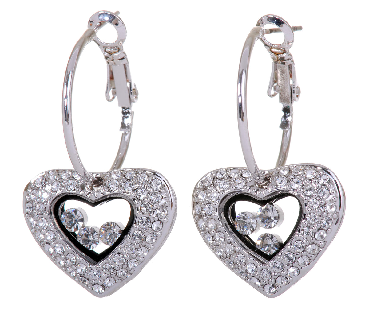 E7104 Rhodium Swarovski Elements Heart Box Earrings