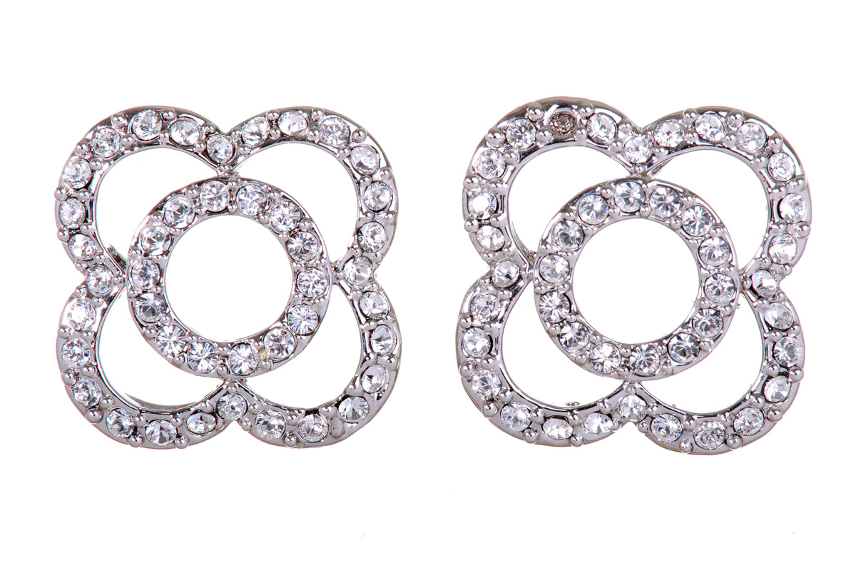 E7113 Elegant Clover Rhodium Plated Swarovski Elements Crystal Earrings