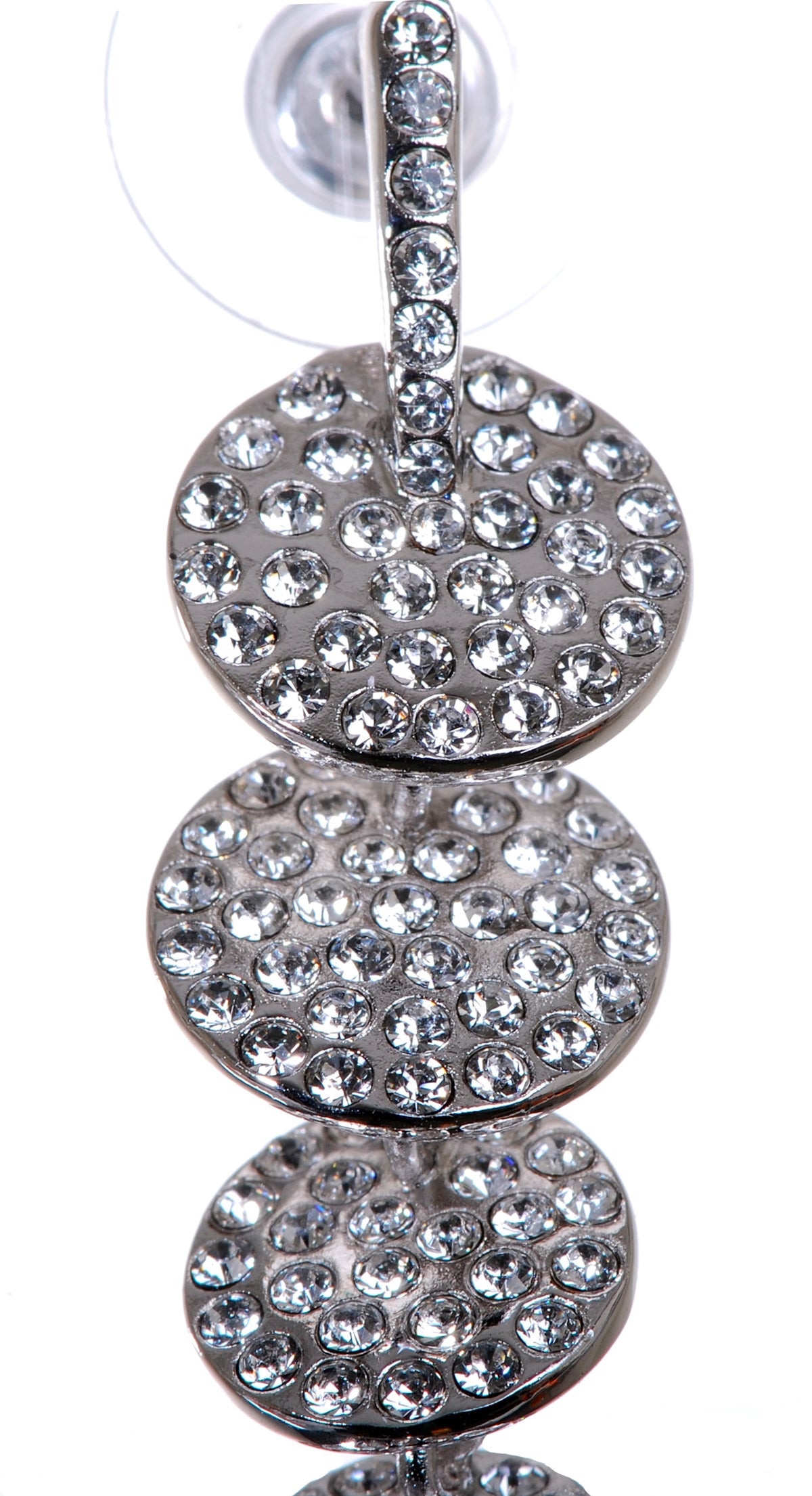 E7149 Rhodium Swarovski Elements Disk Drop Earrings