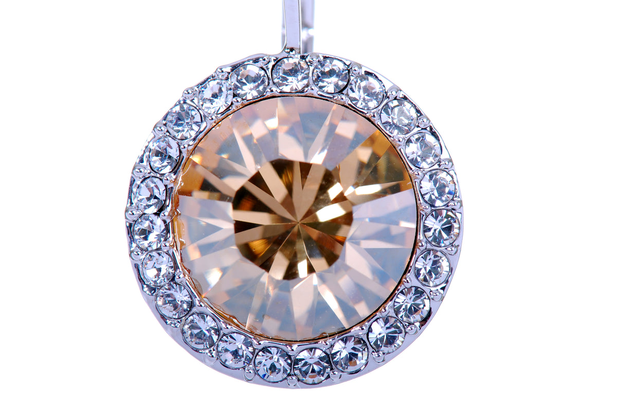 E7157 Dazzling Champagne Brilliant Round Rhodium Plated Swarovski Elements Earrings