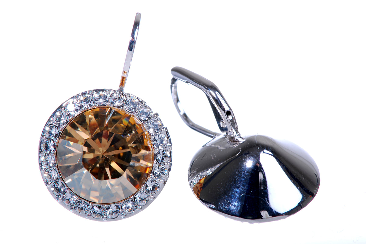 E7157 Dazzling Champagne Brilliant Round Rhodium Plated Swarovski Elements Earrings