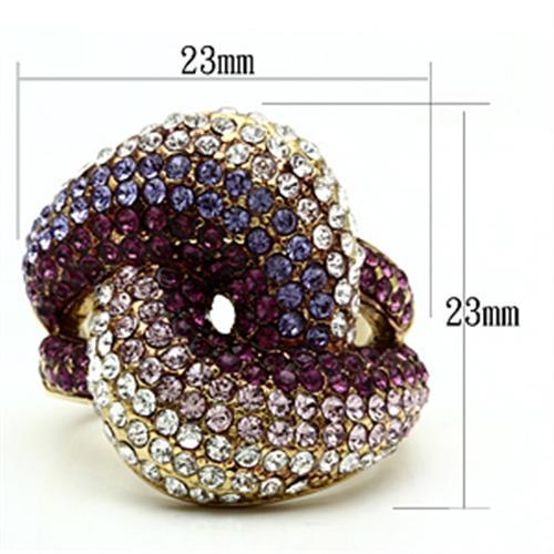 CJ306 Wholesale Women's Brass Ring IP Gold Top Grade Crystal Multi Color Ring