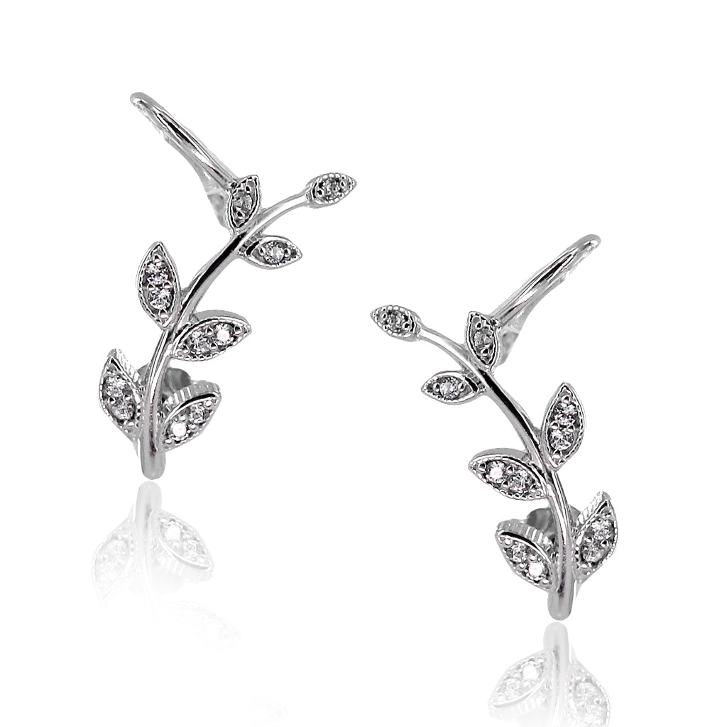 K7652 Pave CZ Leaf Motif 925 Sterling Silver Ear Cuff Set