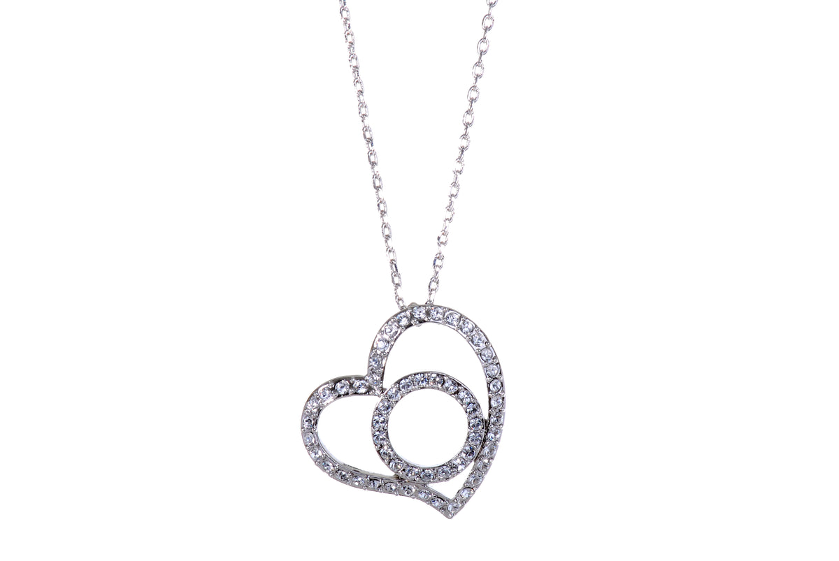 N7101 Dainy Heart Swarovski Elements Heart over Circle Pendant Necklace