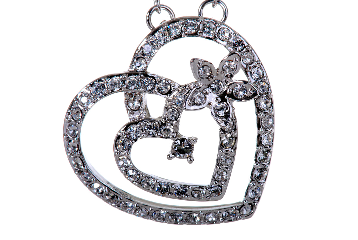 N7103 Twinkling Hearts & Stars Swarovski Elements Rhoidum Plated Pendant Necklace