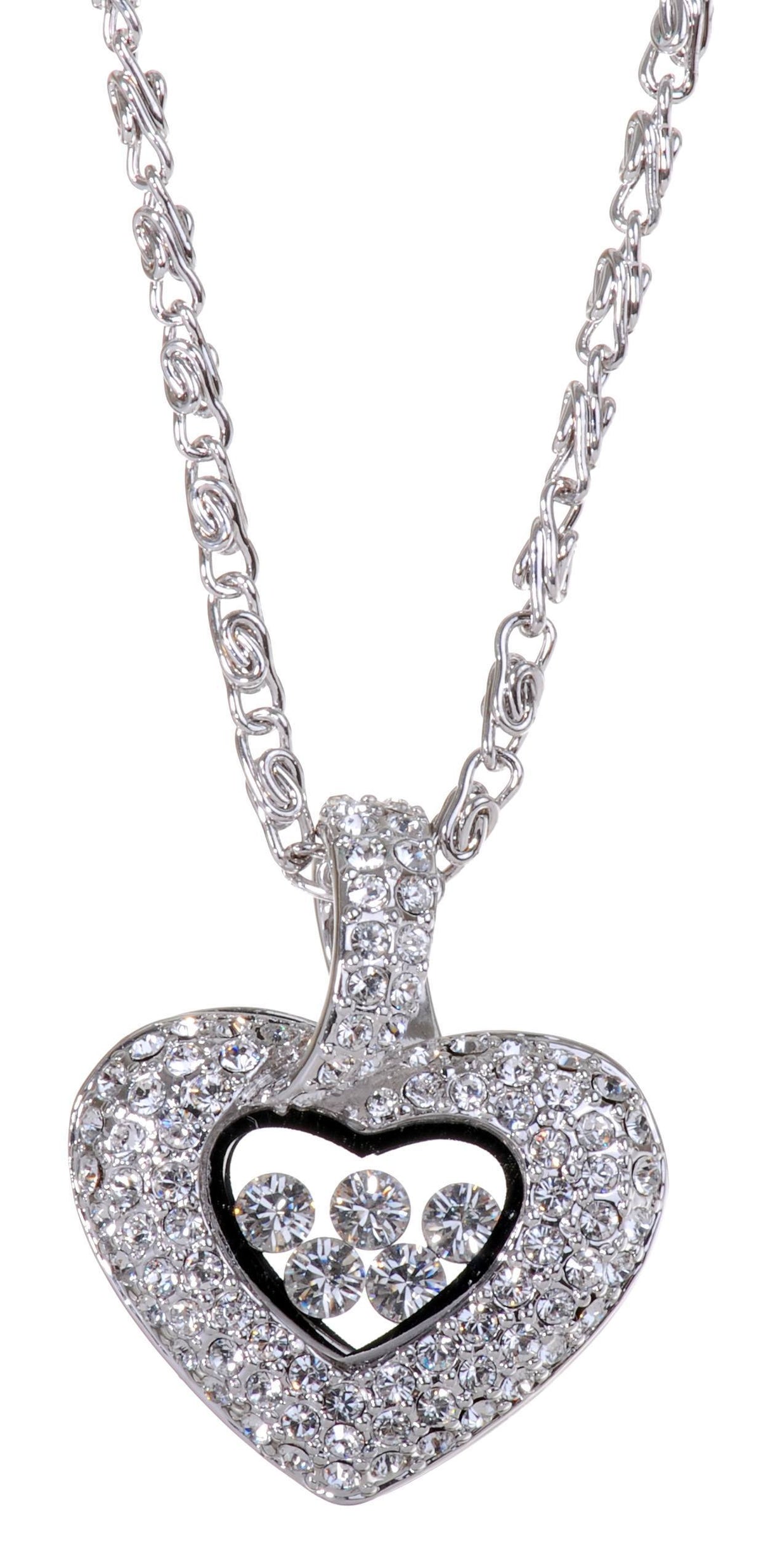 N7104 Rhodium Swarovski Elements Heart Box Necklace Crystal