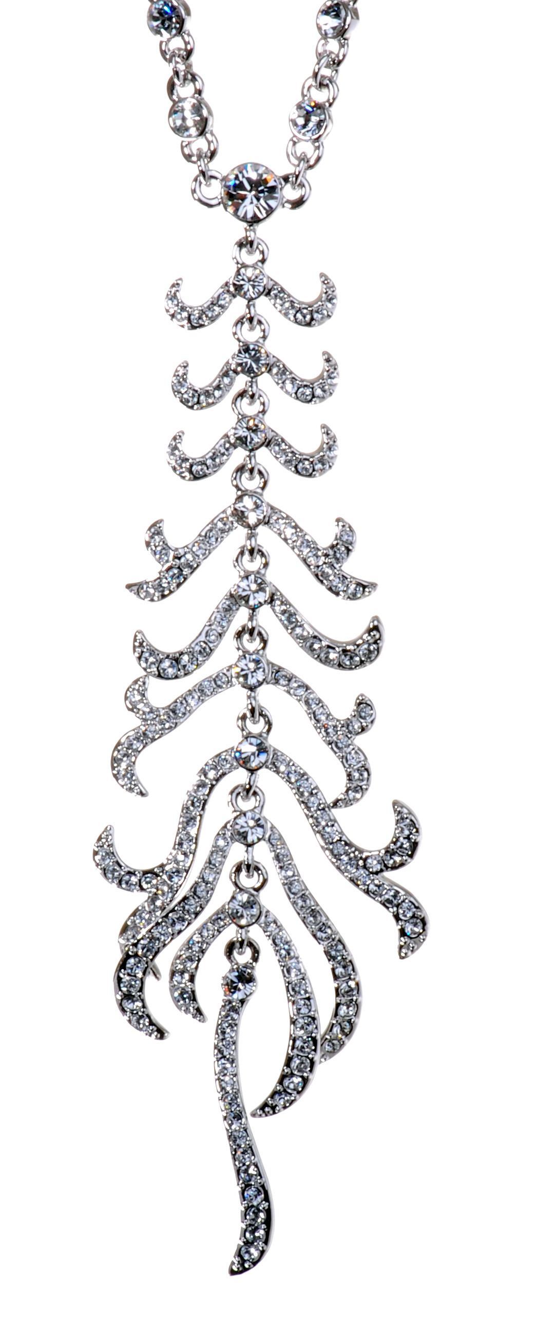 N7134 Rhodium Swarovski Elements Leaf Pendant Necklace