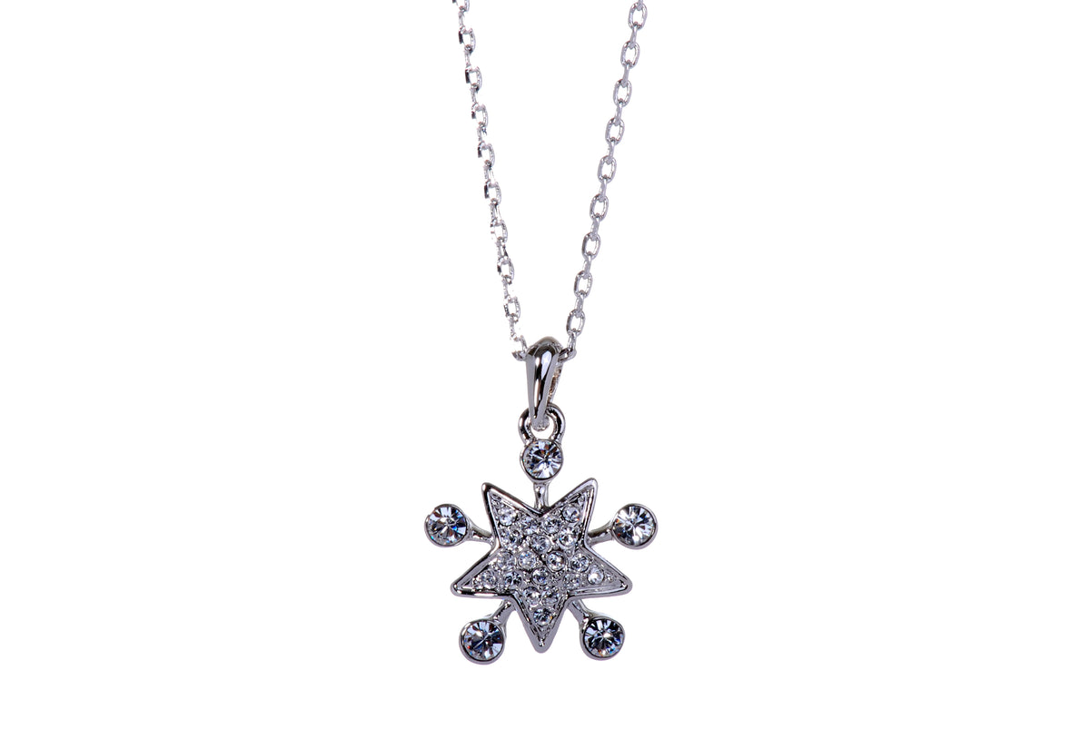 N7148 Abstract Star Rhodium Plated Swarovski Elements Pendant Necklace