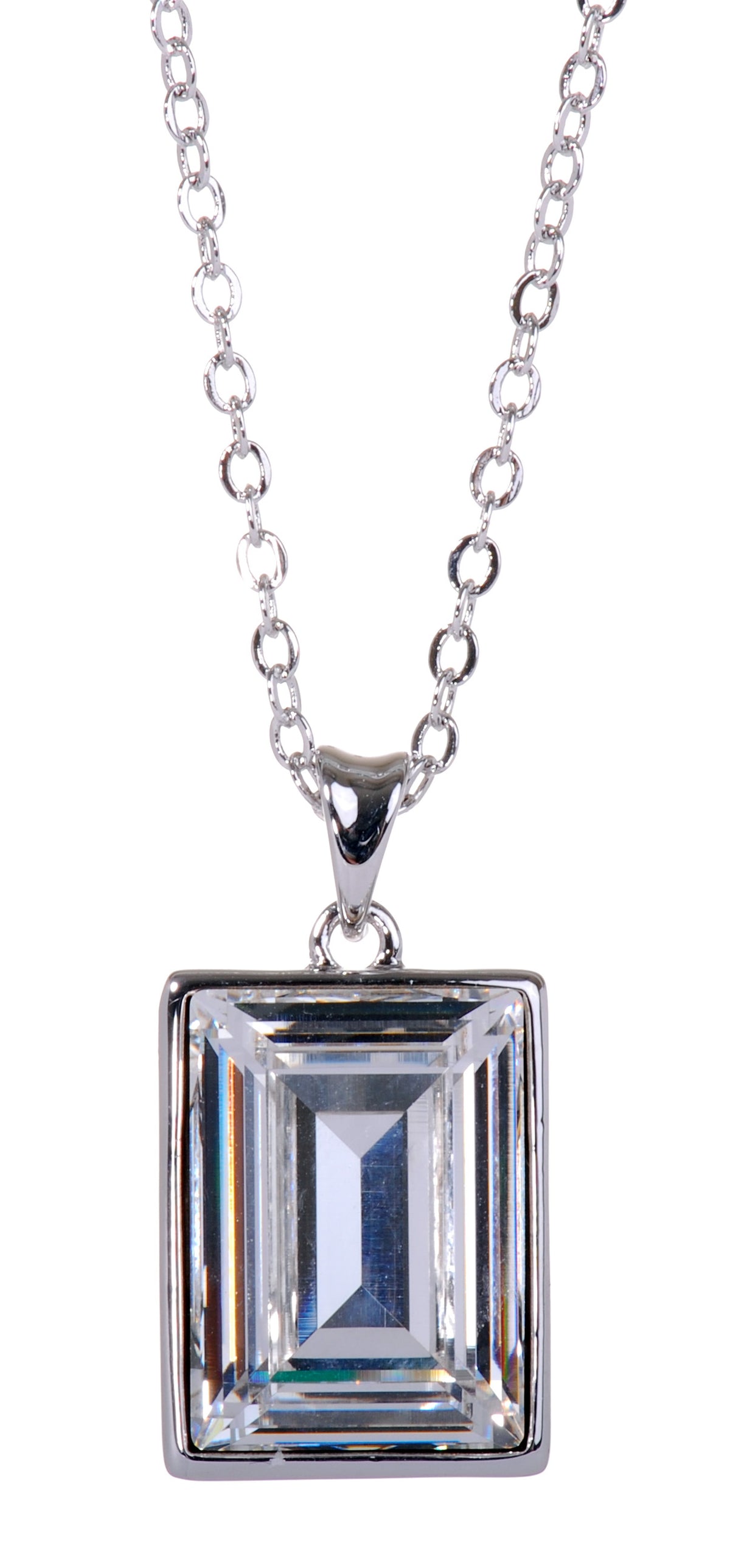N7163 Rhodium Swarovski Rectangle Pendant Necklace