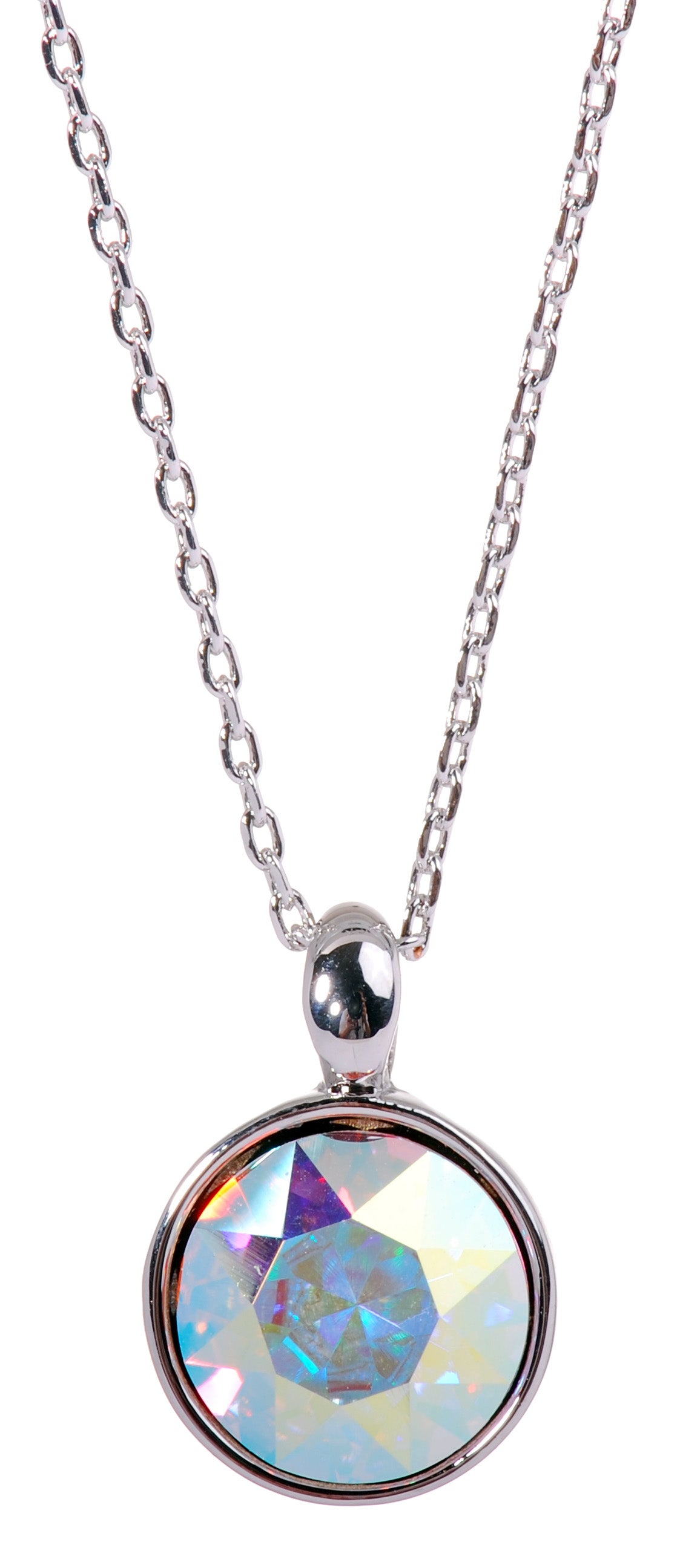 N7173 Aurora Rhodium Swarovski Round Dot Pendant Necklace