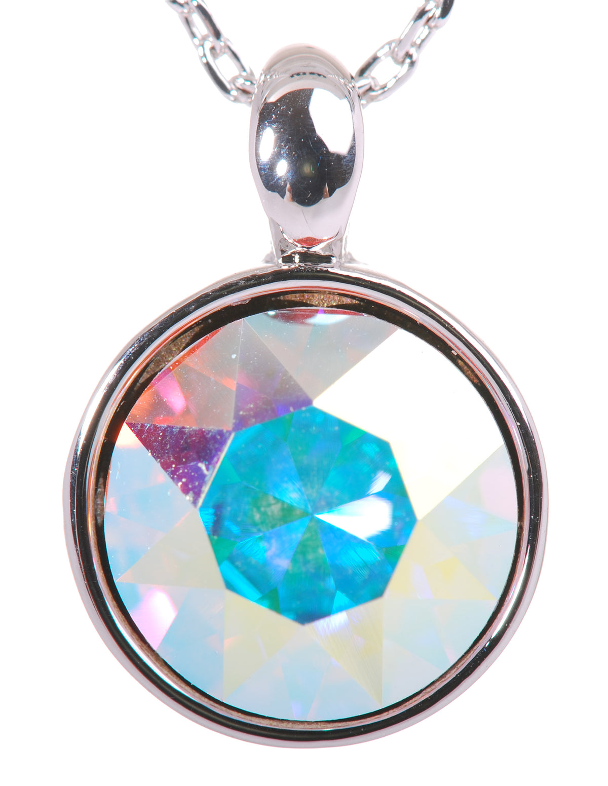 N7173 Aurora Rhodium Swarovski Round Dot Pendant Necklace