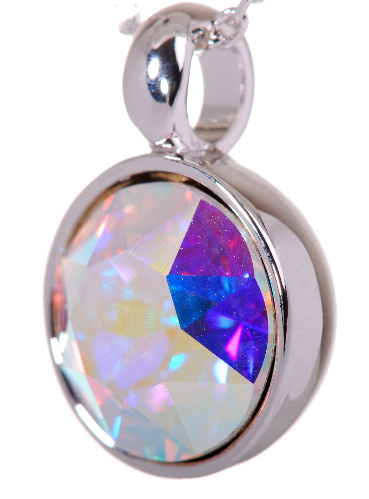 N7173 Aurora Rhodium Swarovski Round Dot Pendant Necklace