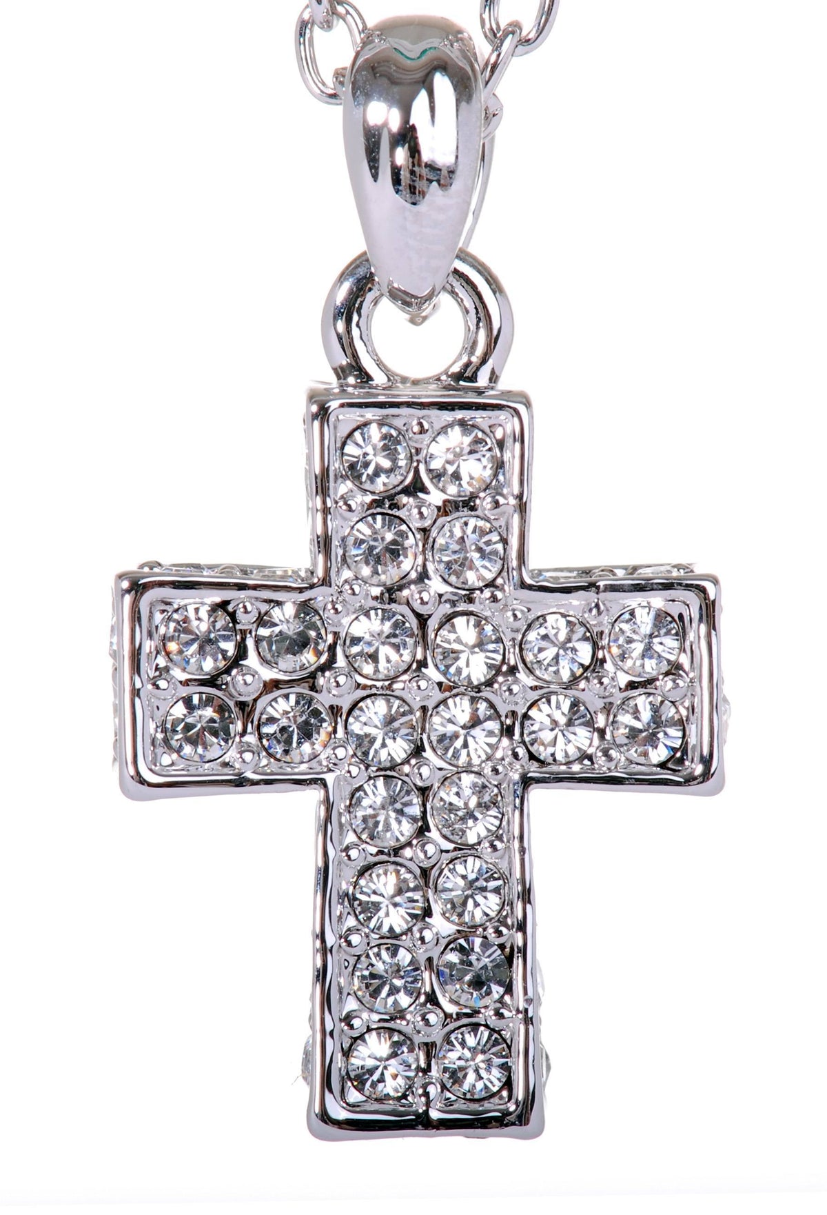 N7179 Rhodium Swarovski Pave Cross Pendant Necklace
